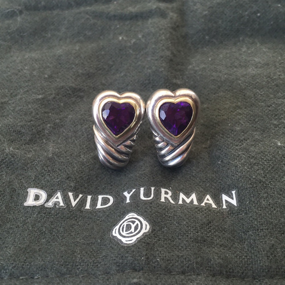 David Yurman Classic Cable Amethyst Heart Earrings